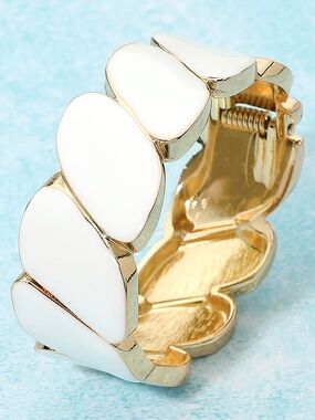 White Gold Link Bold Modern Cuff Bangle Bracelet Fashion Statement Jewelry